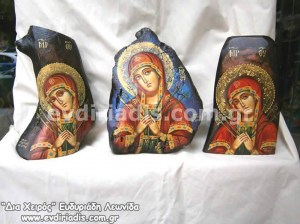 Παναγία Η Επτάσπαθη Χειροποίητη Αγιογραφία Σε Φυσικό Κορμό Δέντρου Κούτσουρο