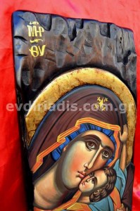 Παναγία Η Καρδιώτισσα Χειροποίητη Ξυλόγλυπτη Αγιογραφία