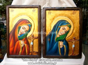 Παναγία Η Τεθλιμμένη Χειροποίητη Ξυλόγλυπτη Αγιογραφία