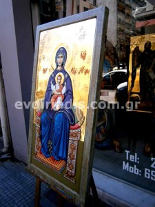 Παναγία Η Θεοκρατούσα Χειροποίητη Ξυλόγλυπτη Αγιογραφία με Αληθινό Χρυσό 24 Καράτια Στιλβωτό Και Κορνίζα Πατίνα
