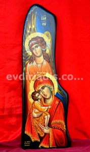Παναγία Με Άγγελο Χειροποίητη Αγιογραφία Σε Φυσικό Κούτσουρο