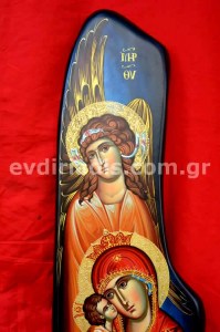 Παναγία Με Άγγελο Χειροποίητη Αγιογραφία Σε Φυσικό Κούτσουρο