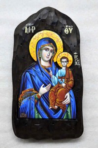 Παναγία Οδηγήτρια Χειροποίητη Ξυλόγλυπτη Λιθογραφία