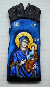Παναγία Οδηγήτρια Χειροποίητη Ξυλόγλυπτη Λιθογραφία
