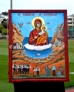 Παναγία Σουμελά Χειροποίητη Ξυλόγλυπτη Αγιογραφία Με Πατίνα Κορνίζα