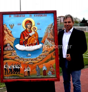 Παναγία Σουμελά Χειροποίητη Ξυλόγλυπτη Αγιογραφία Με Πατίνα Κορνίζα