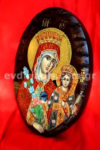 Παναγία των Ρόδων Χειροποίητη Αγιογραφία Σε Οβάλ Ξύλο