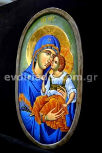 Παναγία Χειροποίητη Αγιογραφία με Αληθινό Χρυσό 24Κ Σε Οβάλ Ξύλο