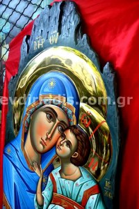 Παναγία Χειροποίητη Αγιογραφία με Αληθινό Χρυσό 24Κ Στιλβωτό
