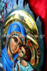Παναγία Χειροποίητη Αγιογραφία με Αληθινό Χρυσό 24Κ Στιλβωτό