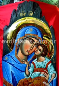 Παναγία Χειροποίητη Αγιογραφία με Αληθινό Χρυσό 24Κ Στιλβωτό