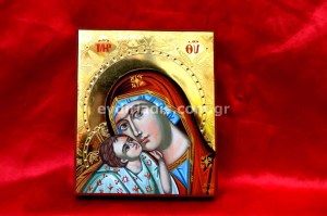 Παναγία Χειροποίητη Αγιογραφία με Αληθινό Χρυσό 24Κ Στιλβωτό