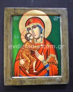 Παναγία Χειροποίητη Αγιογραφία Με Κορνίζα Πατίνα
