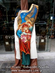 Παναγία Χειροποίητη Αγιογραφία Σε Φυσικό Κορμό Δέντρου