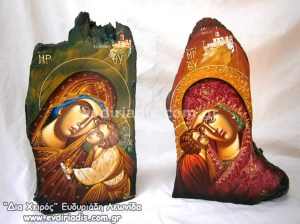 Παναγία Χειροποίητη Αγιογραφία Σε Φυσικό Κορμό Δέντρου Κούτσουρο
