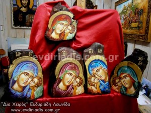 Παναγία Χειροποίητη Αγιογραφία Σε Φυσικό Κορμό Δέντρου Κούτσουρο