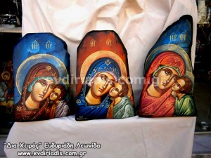 Παναγία Χειροποίητη Αγιογραφία Σε Φυσικό Κορμό Δέντρου Κούτσουρο