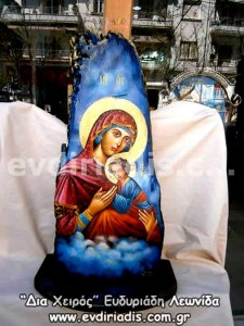 Παναγία Χειροποίητη Αγιογραφία Σε Φυσικό Κορμό Δέντρου Κούτσουρο