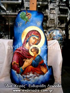 Παναγία Χειροποίητη Αγιογραφία Σε Φυσικό Κορμό Δέντρου Κούτσουρο