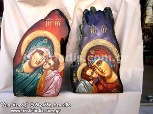 Παναγία Χειροποίητη Αγιογραφία Σε Φυσικό Κορμό Δέντρου Κούτσουρο