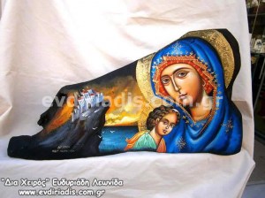 Παναγία Χειροποίητη Αγιογραφία Σε Φυσικό Κορμό Δέντρου Κούτσουρο