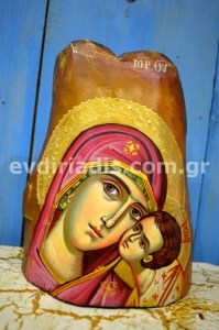 Παναγία Χειροποίητη Αγιογραφία Σε Φυσικό Κούτσουρο
