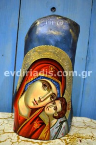 Παναγία Χειροποίητη Αγιογραφία Σε Φυσικό Κούτσουρο