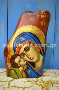 Παναγία Χειροποίητη Αγιογραφία Σε Φυσικό Κούτσουρο