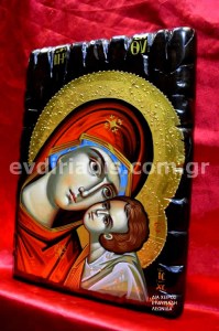 Παναγία Χειροποίητη Αγιογραφία Σε Φυσικό Ξύλο Με Παλαιωμένο Στύλ Πελεκητό