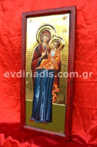 Παναγία Χειροποίητη Ξυλόγλυπτη Αγιογραφία Με Αληθινό Χρυσό 24 Καράτια