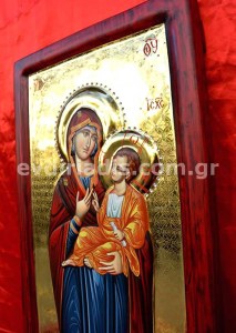 Παναγία Χειροποίητη Ξυλόγλυπτη Αγιογραφία Με Αληθινό Χρυσό 24 Καράτια