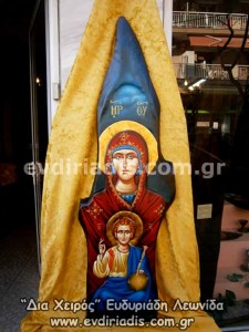 Παναγία Χειροποίητη Ξυλόγλυπτη Αγιογραφία Σε Φυσικό Κορμό Δέντρου 