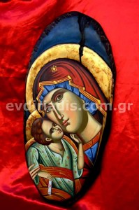 Παναγία Χειροποίητη Ξυλόγλυπτη Αγιογραφία Σε Οβάλ Ξύλο